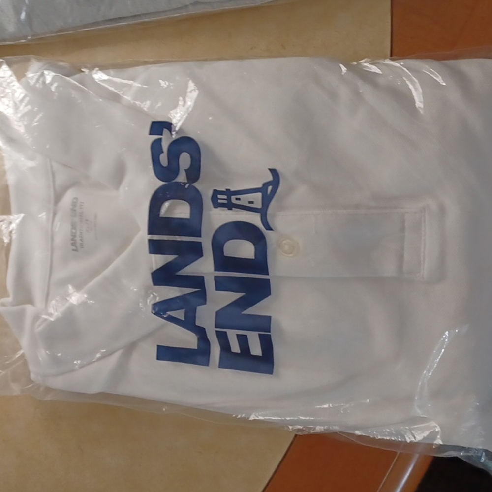 MENS LANDS END TRADITIONAL FIT WHITE XL T POLO SHIRT NWT